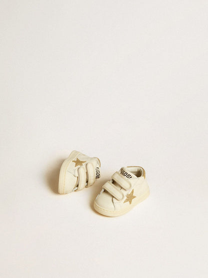 June Junior in white nappa leather with gold glitter star and heel tab - Golden Goose Kids