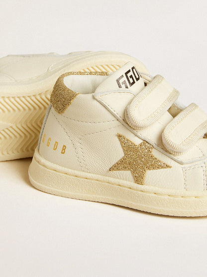 June Junior in white nappa leather with gold glitter star and heel tab - Golden Goose Kids