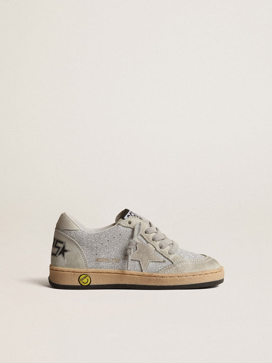 Ball Star Young in glitter with ice-gray suede inserts - Golden Goose Kids