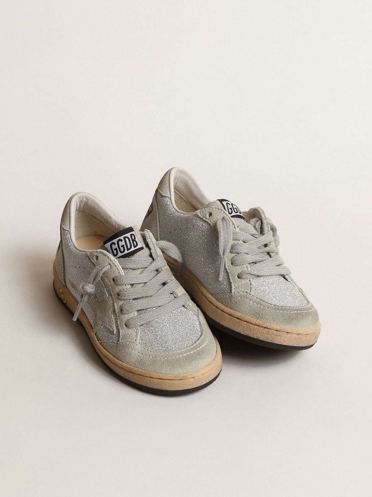 Ball Star Young in glitter with ice-gray suede inserts - Golden Goose Kids