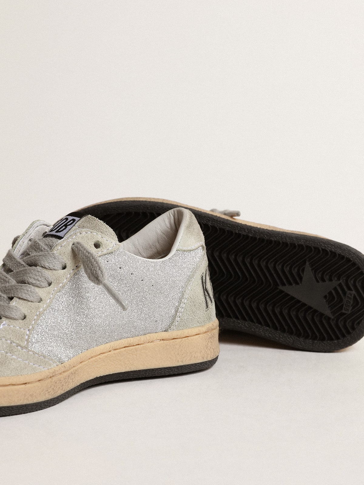 Ball Star Young in glitter with ice-gray suede inserts - Golden Goose Kids