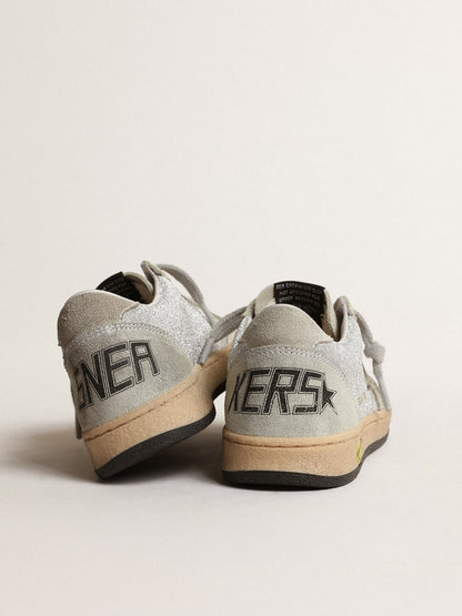 Ball Star Young in glitter with ice-gray suede inserts - Golden Goose Kids