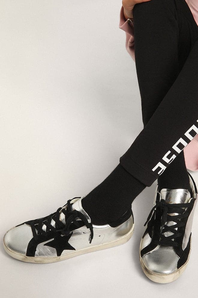Super-Star sneakers in silver leather with suede inserts - Golden Goose Kids