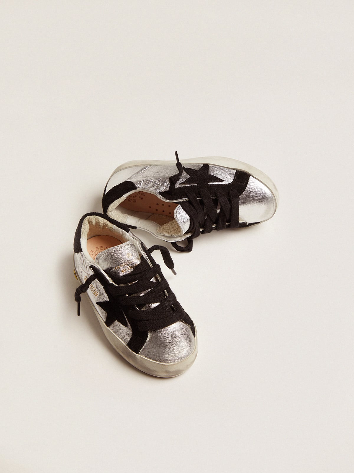 Super-Star sneakers in silver leather with suede inserts - Golden Goose Kids
