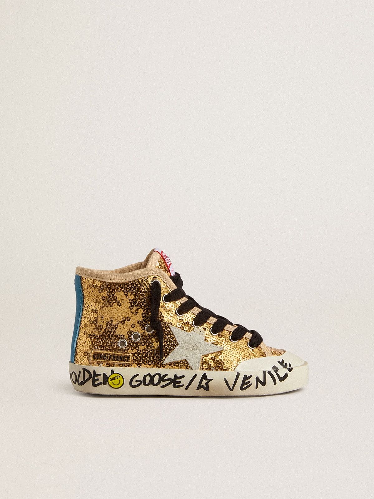 Young Francy Penstar in gold sequins with ice-gray suede star - Golden Goose Kids