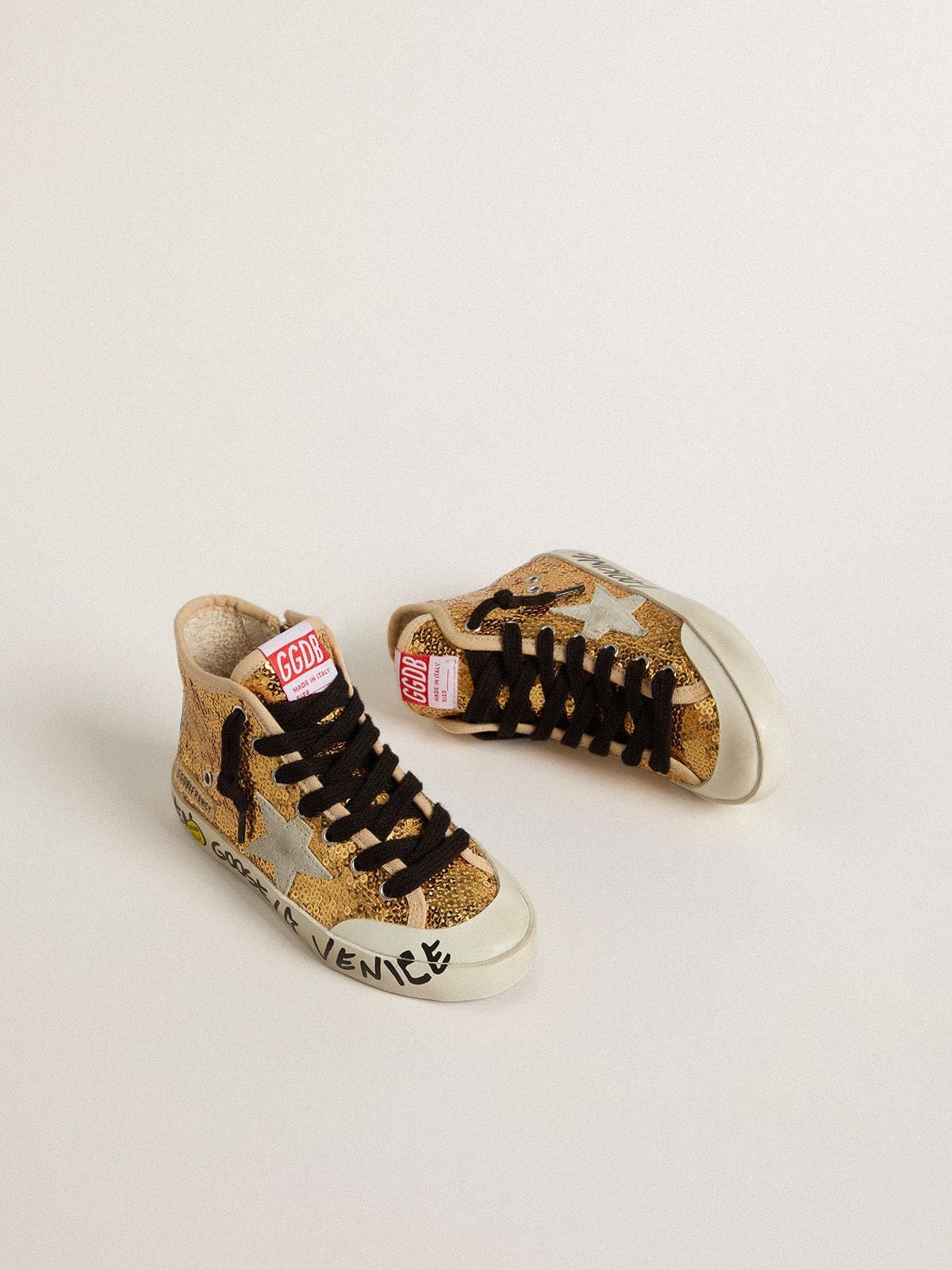 Young Francy Penstar in gold sequins with ice-gray suede star - Golden Goose Kids