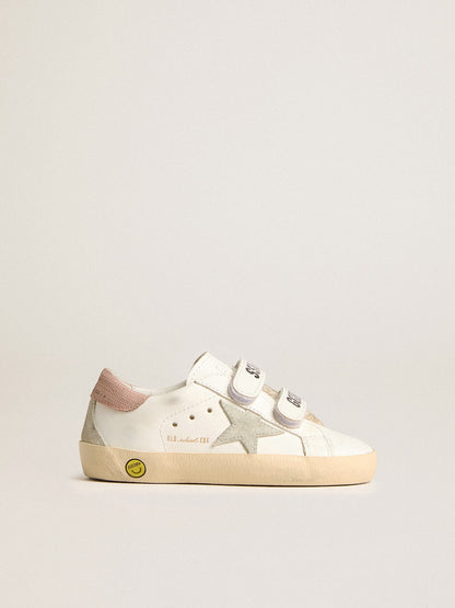Young Old School in leather with gray suede star and old rose heel tab - Golden Goose Kids