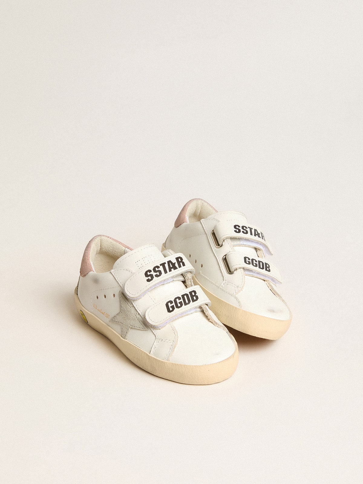 Young Old School in leather with gray suede star and old rose heel tab - Golden Goose Kids