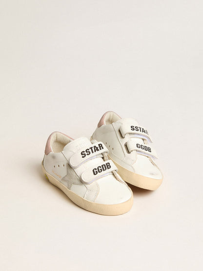 Young Old School in leather with gray suede star and old rose heel tab - Golden Goose Kids