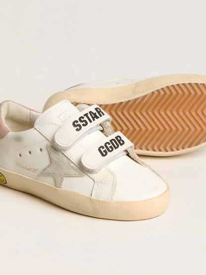 Young Old School in leather with gray suede star and old rose heel tab - Golden Goose Kids