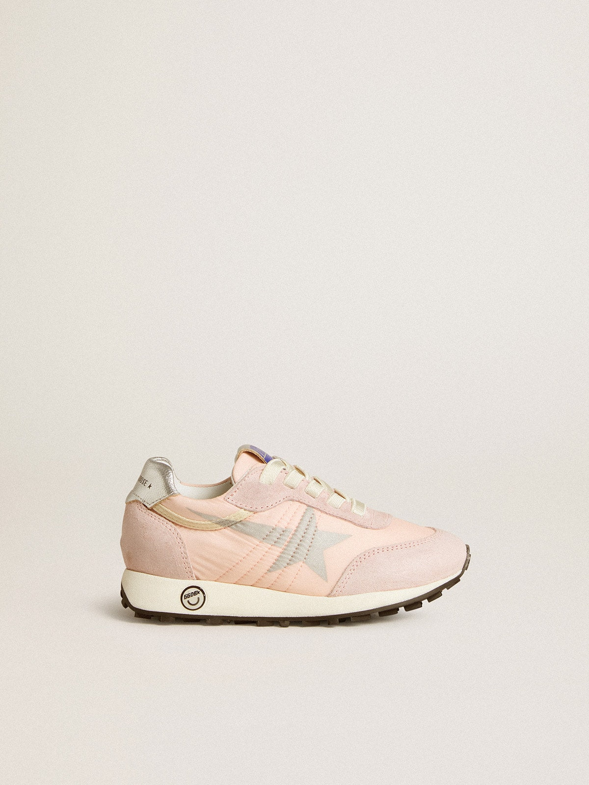 Marathon Young in pink nylon with printed star and leather heel tab - Golden Goose Kids