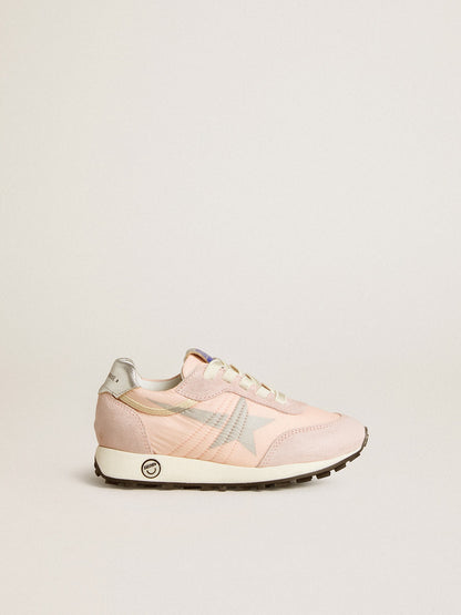 Marathon Young in pink nylon with printed star and leather heel tab - Golden Goose Kids