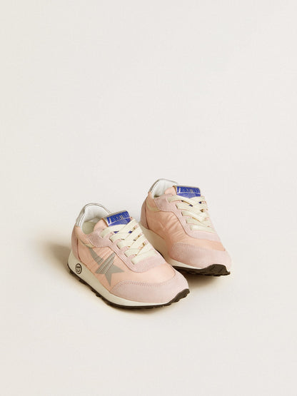 Marathon Young in pink nylon with printed star and leather heel tab - Golden Goose Kids