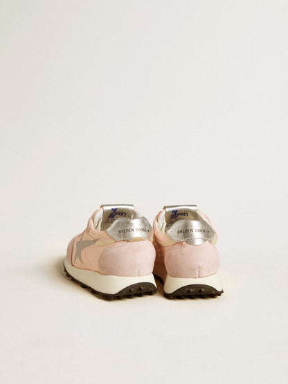 Marathon Young in pink nylon with printed star and leather heel tab - Golden Goose Kids