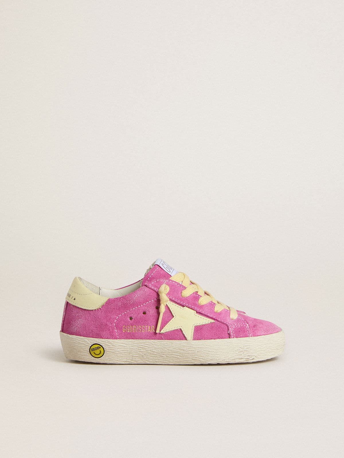 Junior Super-Star in pink suede with light yellow star and heel tab - Golden Goose Kids