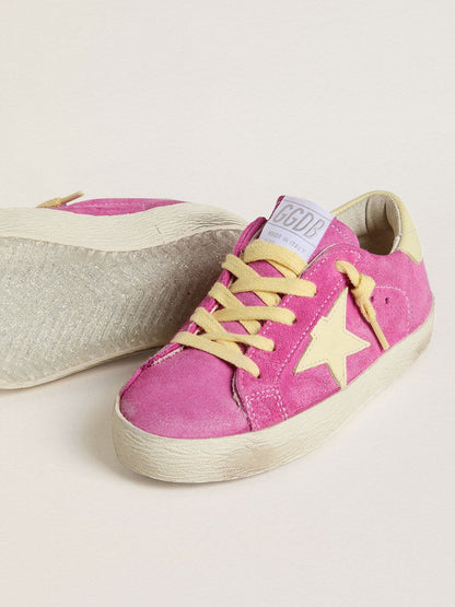 Junior Super-Star in pink suede with light yellow star and heel tab - Golden Goose Kids
