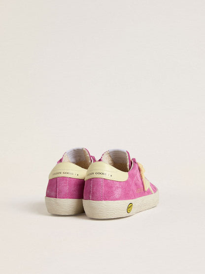 Junior Super-Star in pink suede with light yellow star and heel tab - Golden Goose Kids