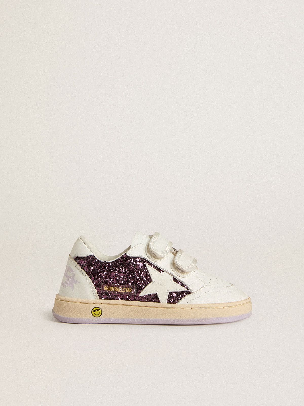 Young Ball Star in purple glitter with white leather star and heel tab - Golden Goose Kids