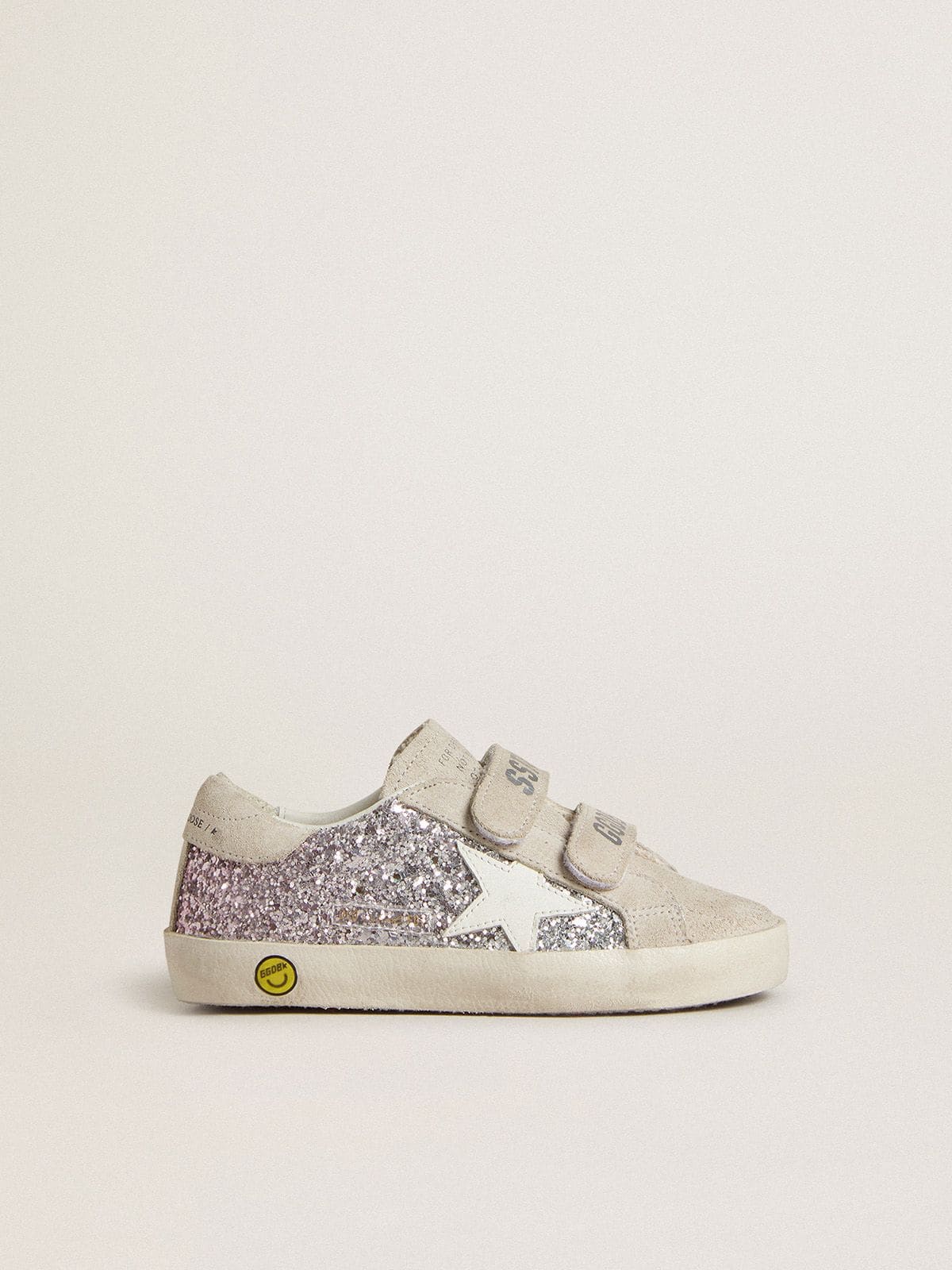 Young Old School in silver and pink glitter with white leather star - Golden Goose Kids