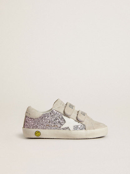 Young Old School in silver and pink glitter with white leather star - Golden Goose Kids