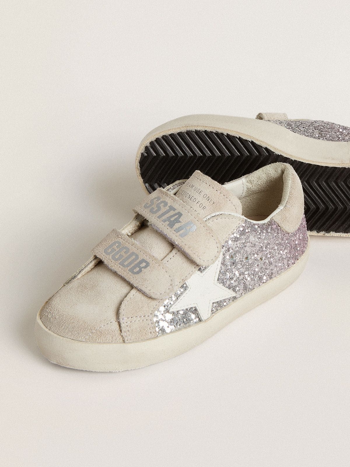 Young Old School in silver and pink glitter with white leather star - Golden Goose Kids