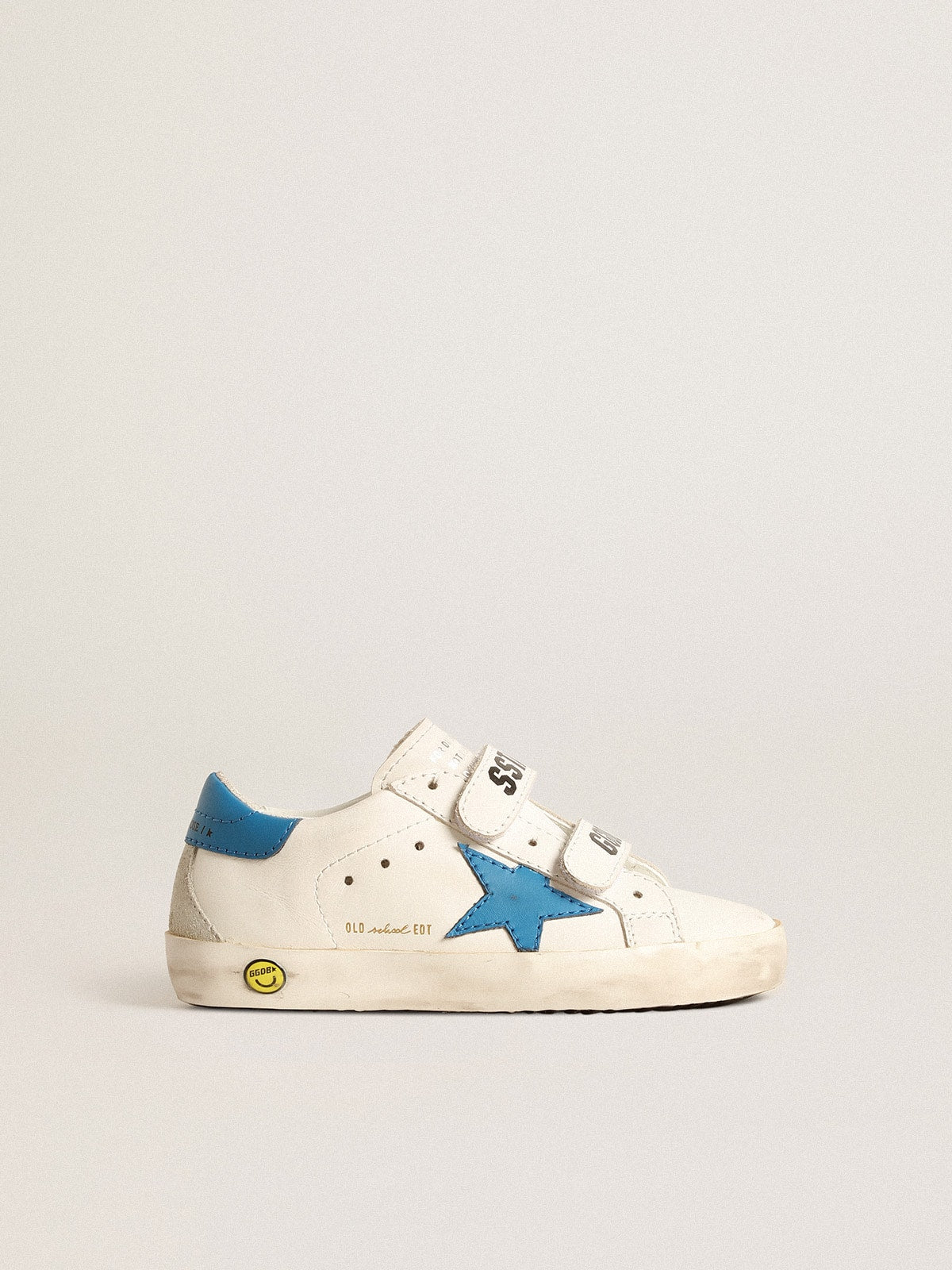 Young Old School in leather with light blue star and heel tab - Golden Goose Kids