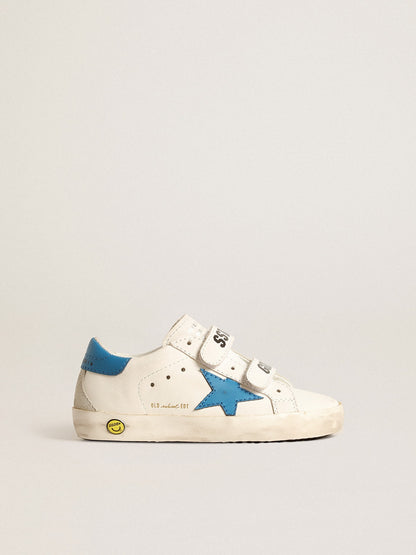Young Old School in leather with light blue star and heel tab - Golden Goose Kids