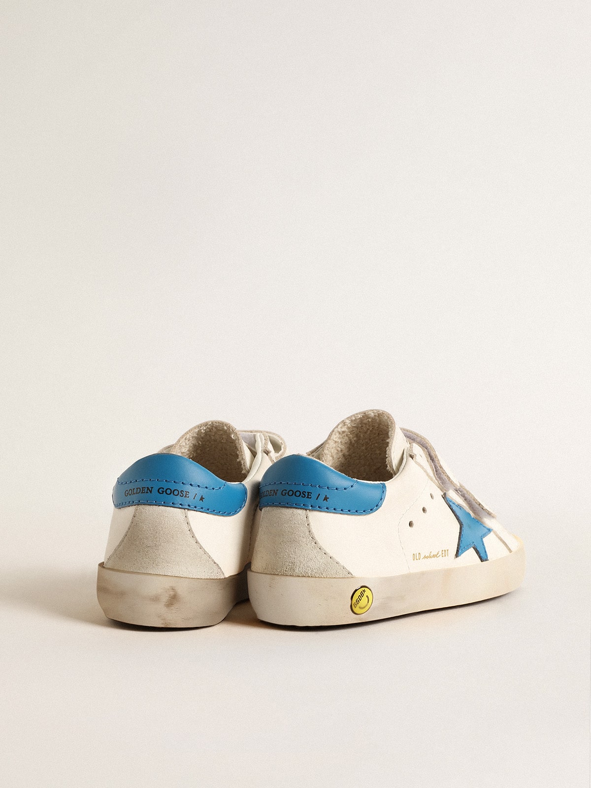 Young Old School in leather with light blue star and heel tab - Golden Goose Kids