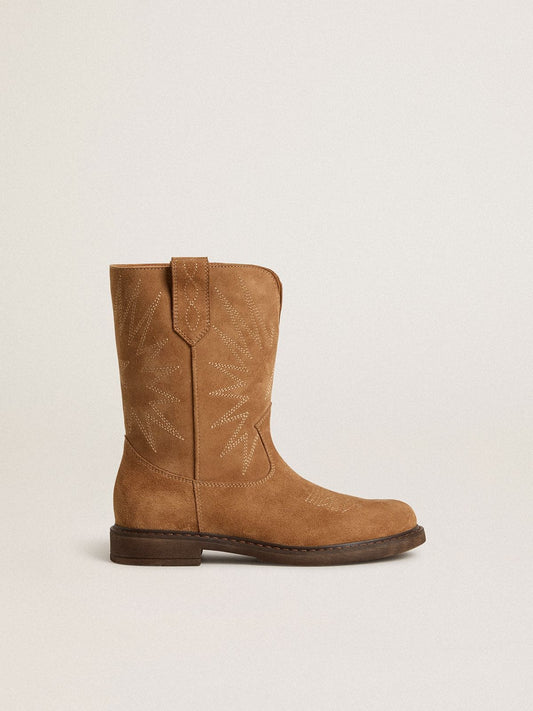 Wish Junior boots in camel suede with star embroidery - Golden Goose Kids