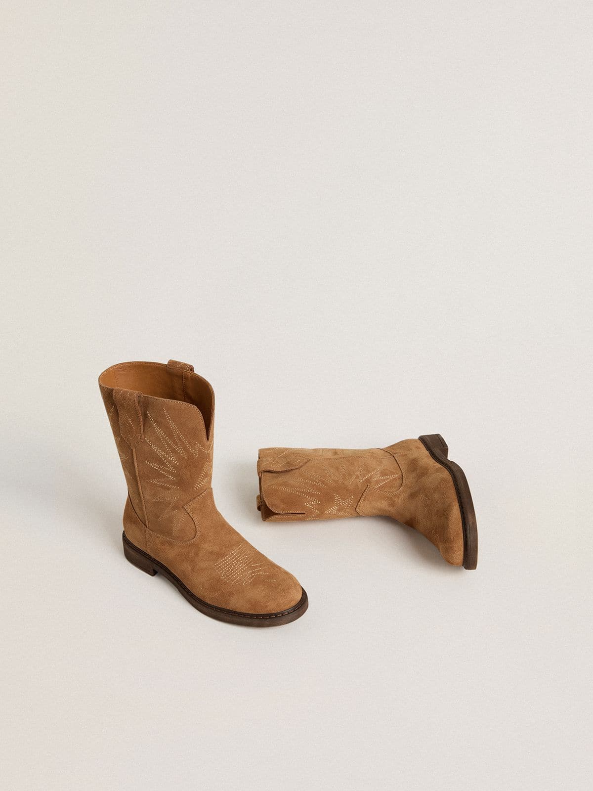 Wish Junior boots in camel suede with star embroidery - Golden Goose Kids