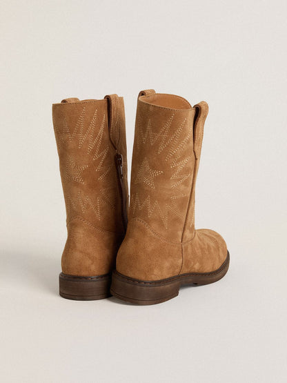 Wish Junior boots in camel suede with star embroidery - Golden Goose Kids