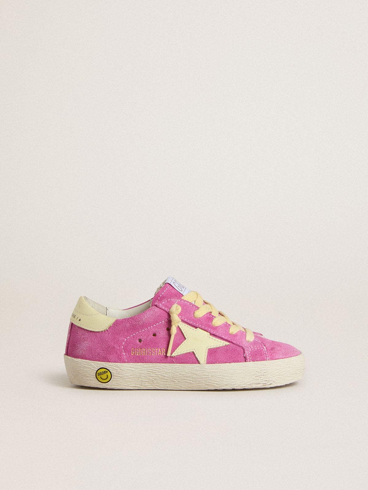 Young Super-Star in pink suede with light yellow star and heel tab - Golden Goose Kids