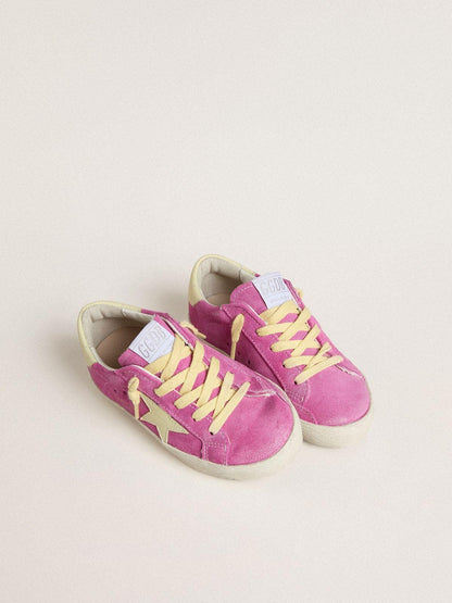 Young Super-Star in pink suede with light yellow star and heel tab - Golden Goose Kids