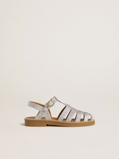 Maxime Junior sandals in silver micro-glitter - Golden Goose Kids