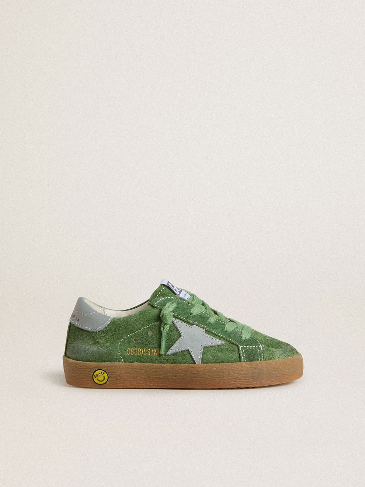 Young Super-Star in green suede with baby blue star and heel tab - Golden Goose Kids