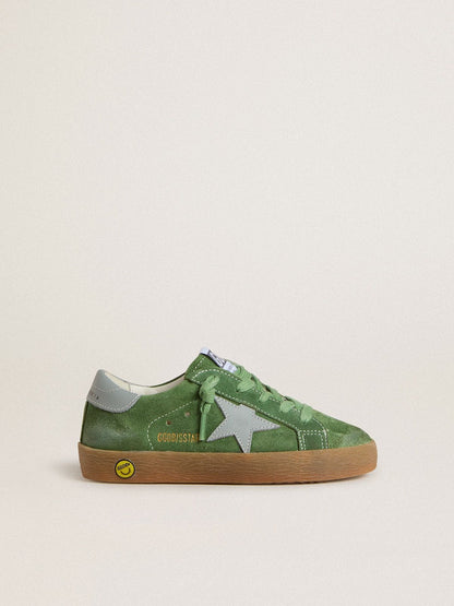 Young Super-Star in green suede with baby blue star and heel tab - Golden Goose Kids