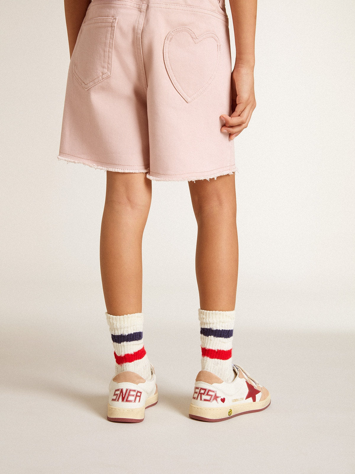 Ball Star Young in nappa with nappa star and pink suede heel tab - Golden Goose Kids