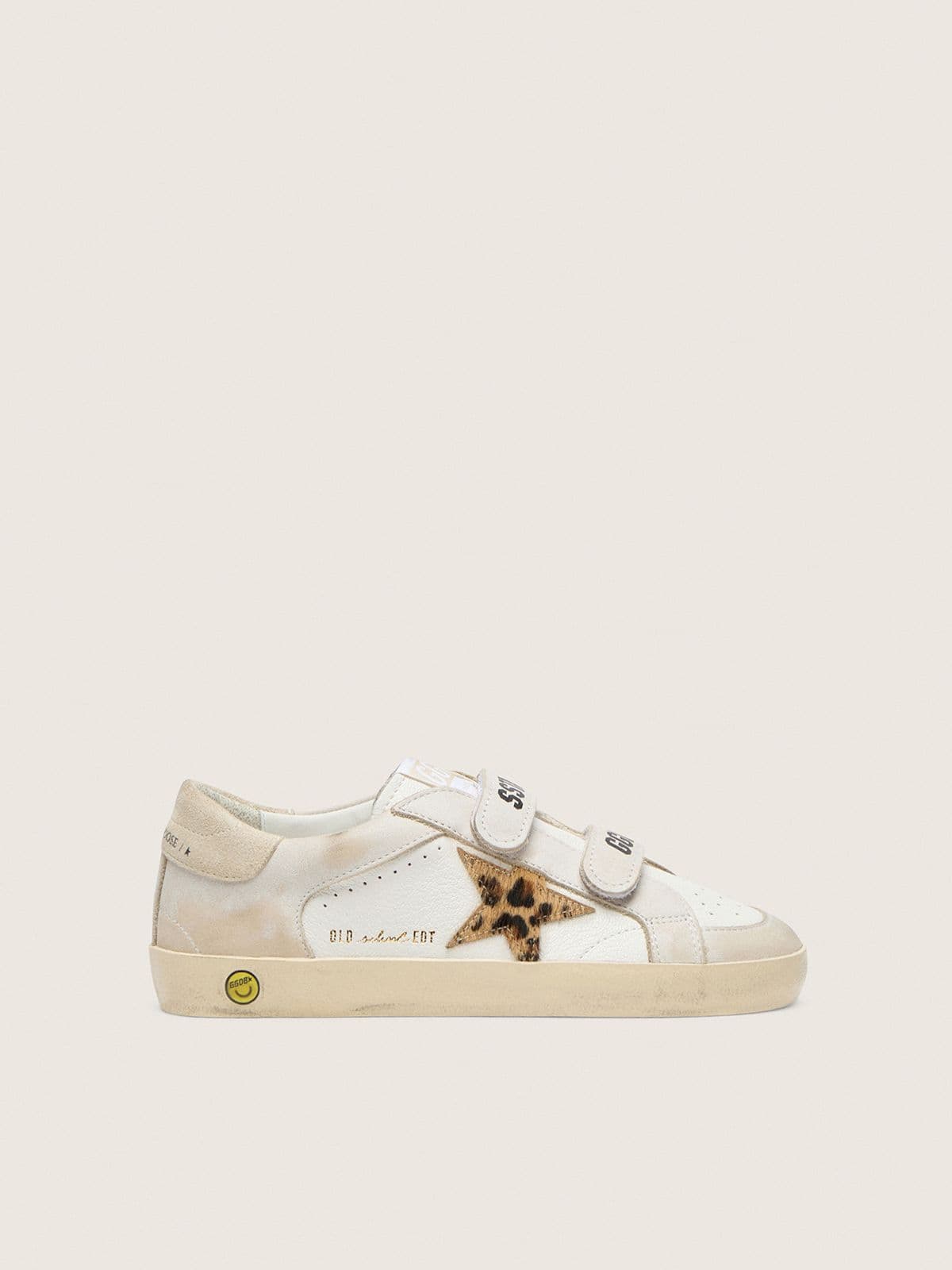Young Old School in nappa with leopard-print pony skin star and leather inserts - Golden Goose Kids