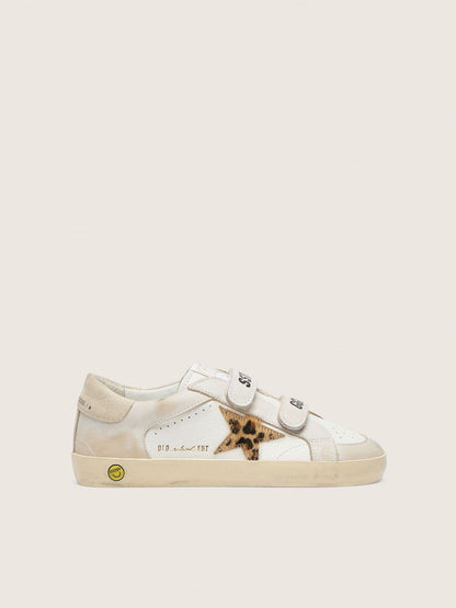Young Old School in nappa with leopard-print pony skin star and leather inserts - Golden Goose Kids
