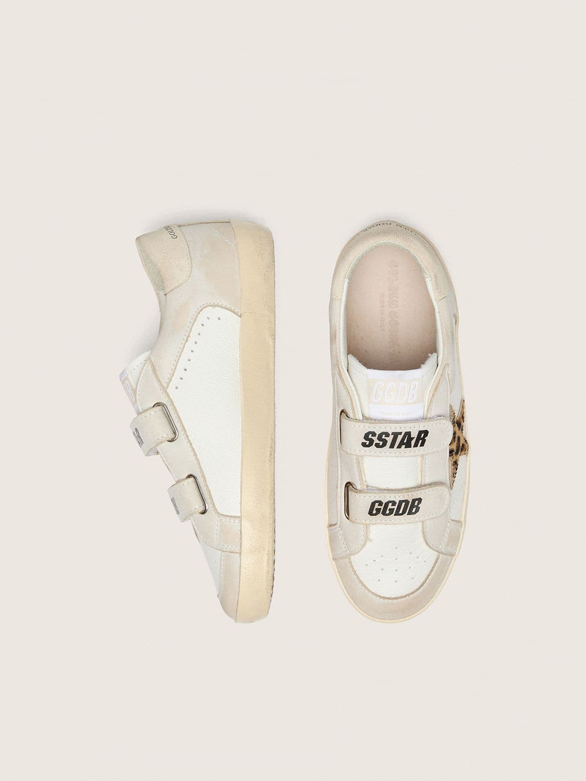 Young Old School in nappa with leopard-print pony skin star and leather inserts - Golden Goose Kids