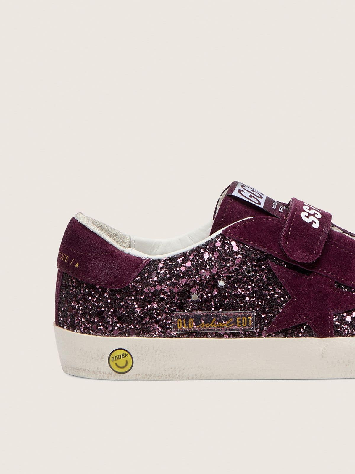 Young Old School in burgundy glitter with burgundy suede star and heel tab - Golden Goose Kids