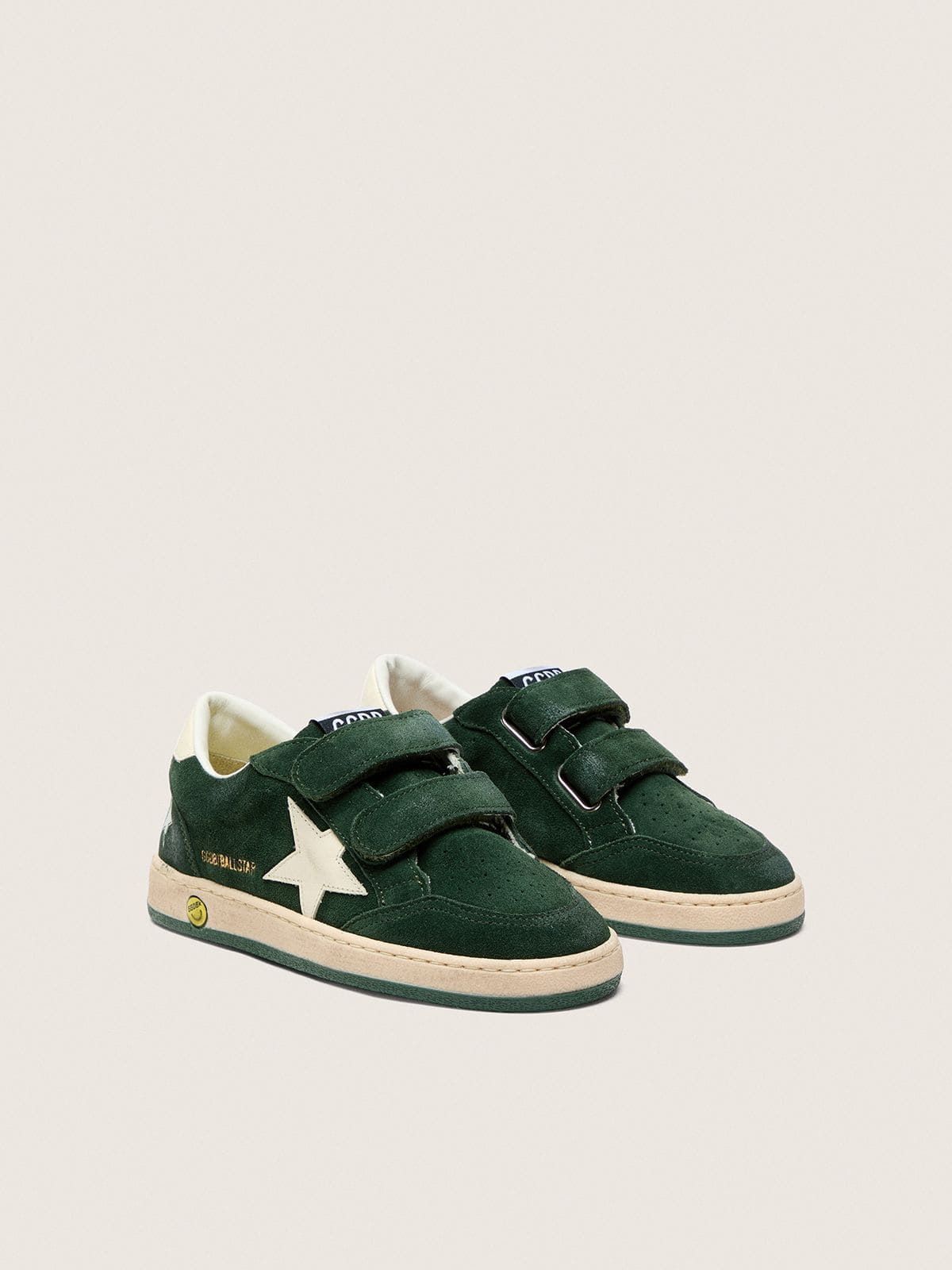 Young Ball Star in forest-green suede with cream leather star and heel tab - Golden Goose Kids