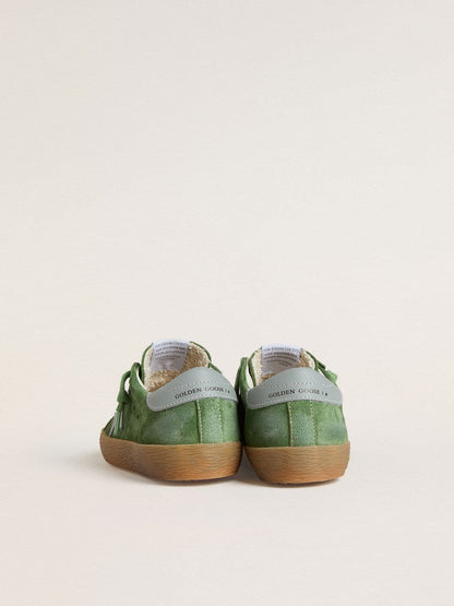Junior Super-Star in green suede with baby blue star and heel tab - Golden Goose Kids