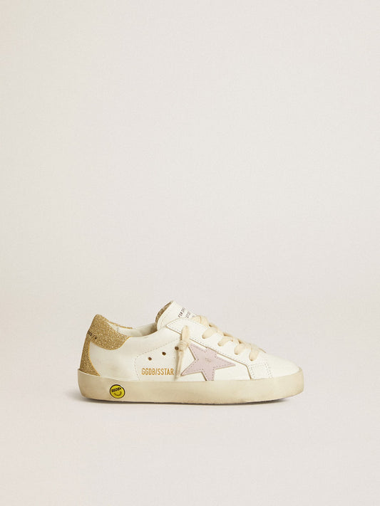 Super-Star Young with lilac leather star and glitter heel tab - Golden Goose Kids