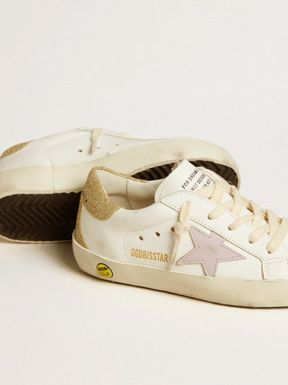 Super-Star Young with lilac leather star and glitter heel tab - Golden Goose Kids