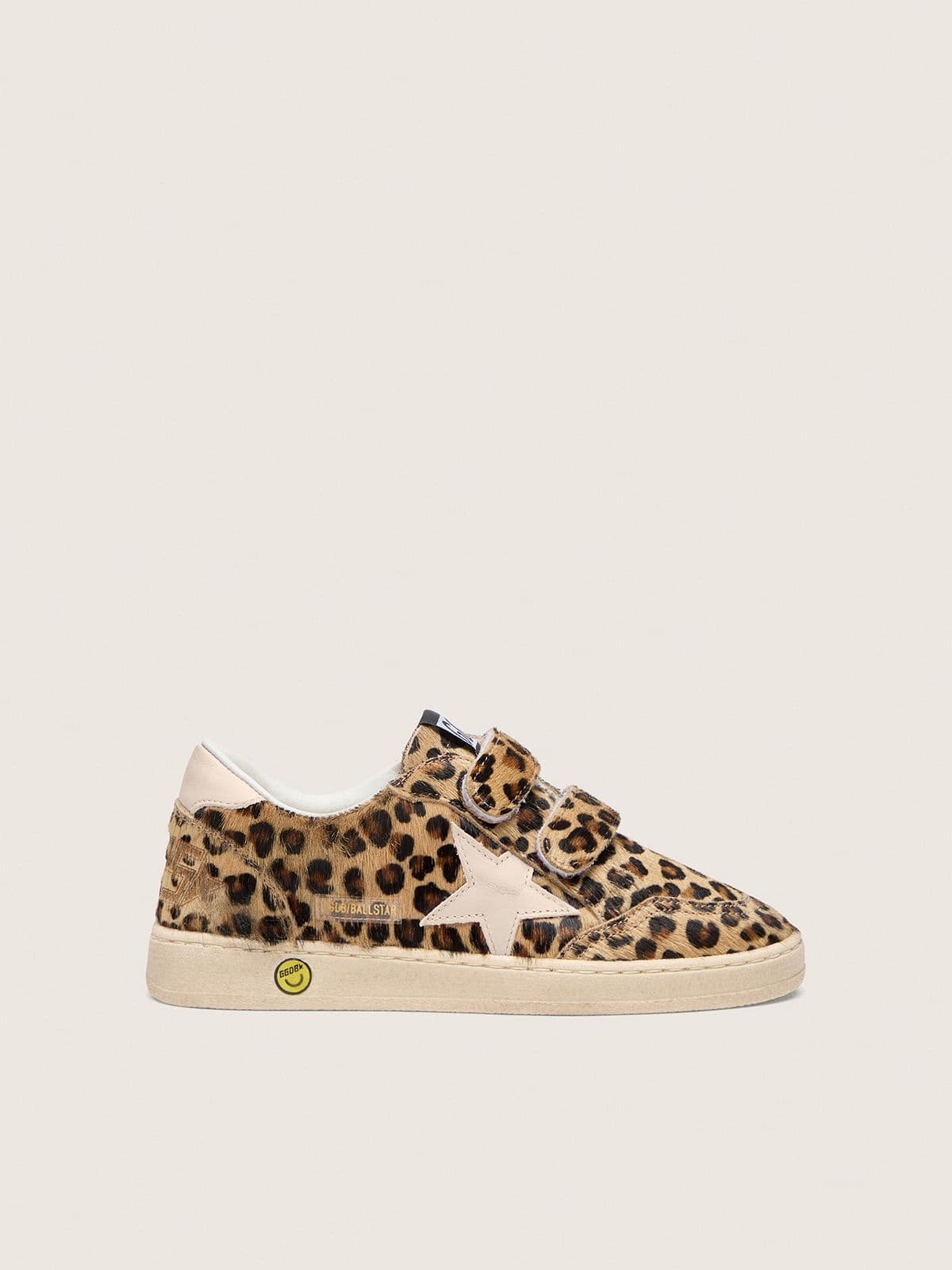 Young Ball Star in leopard-print pony skin with pink leather star and heel tab - Golden Goose Kids