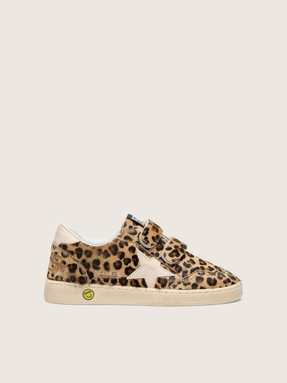 Young Ball Star in leopard-print pony skin with pink leather star and heel tab - Golden Goose Kids