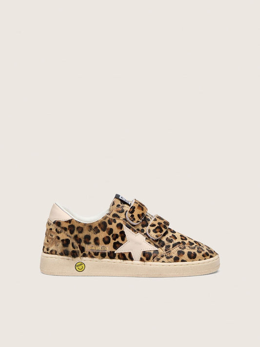 Young Ball Star in leopard-print pony skin with pink leather star and heel tab - Golden Goose Kids