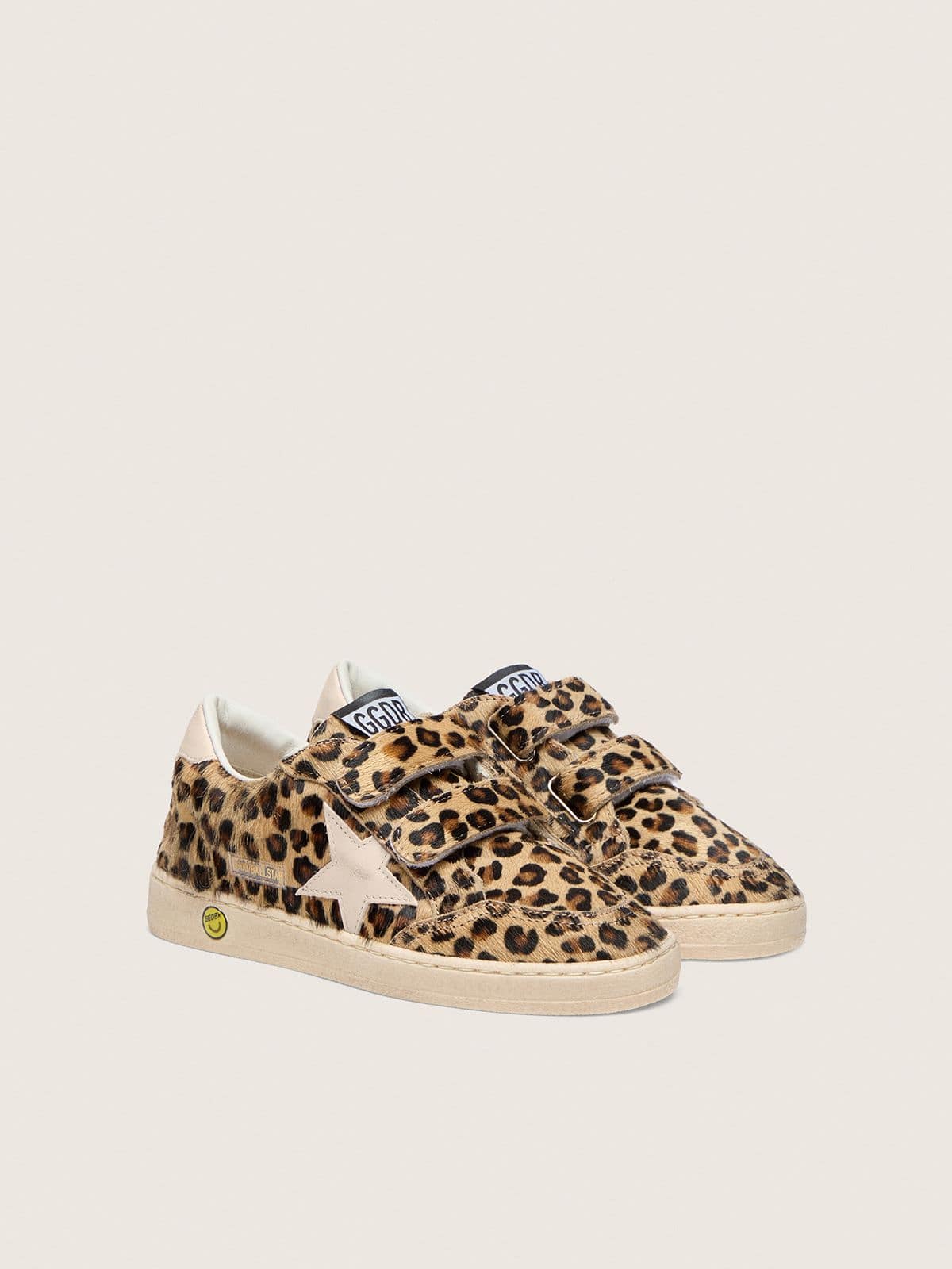 Young Ball Star in leopard-print pony skin with pink leather star and heel tab - Golden Goose Kids