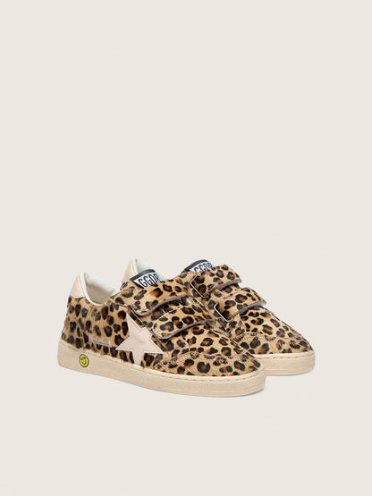 Young Ball Star in leopard-print pony skin with pink leather star and heel tab - Golden Goose Kids